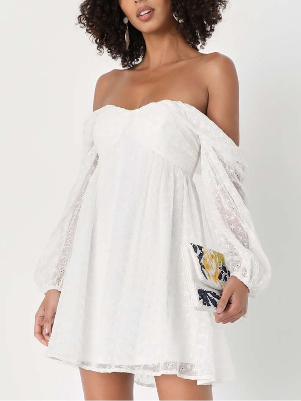 NWOT Lulus Sophisticated Darling White Eyelet Off-the-Shoulder Mini Dress Size S